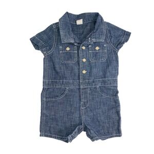 Baby Gap Blue Denim Chambray Shortall Romper Jumpsuit 12 18 Months